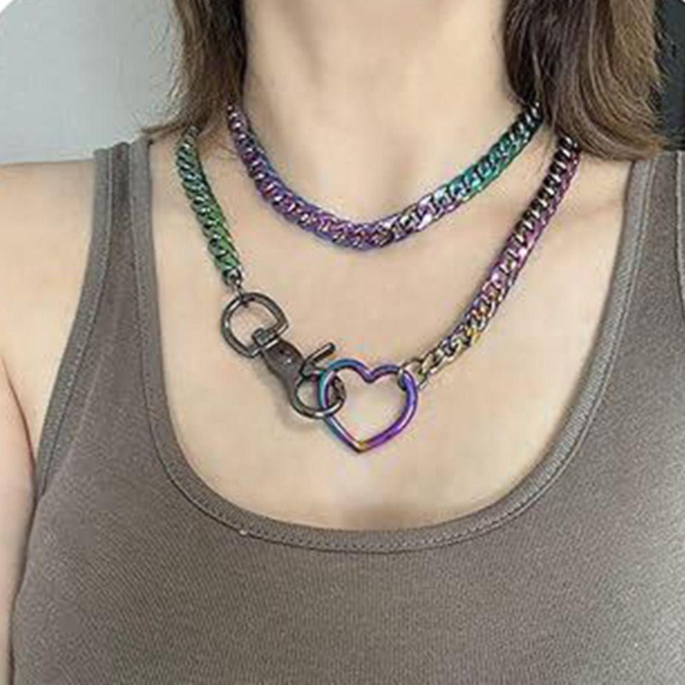 

No Rust Link Chain Necklace Heart Y-Necklace Heart Slip Chain Necklace Choker with Tail Necklace срібний