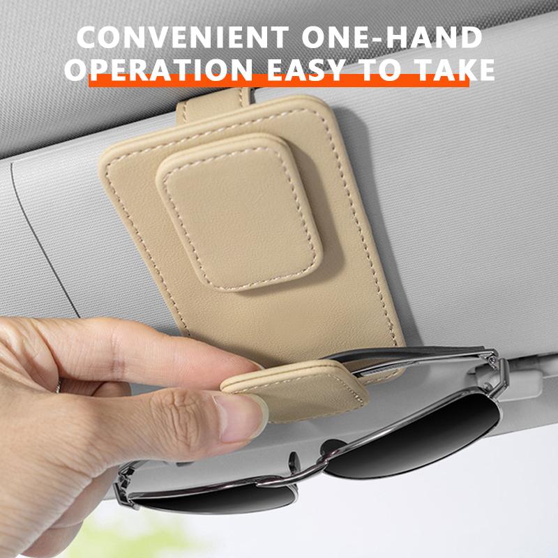 SEAMETAL Car Glasses Clip PU Leather Sun Visor Magnetic Card Ticket Holder Multifunction Sun Visor Car Accessories