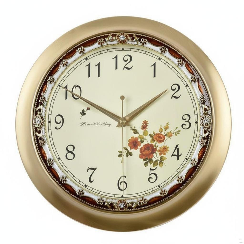Vintage Brass Clock Quiet Mechanism 3D Decorative NonTicking Home Decor for Living Room,