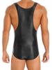 Mens Glossy U Neck Bodysuit Sleeveless Stretchy Leotard Wrestling Singlet Swim Sportswear