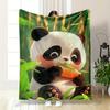 Cute Cartoon Panda Eating Bamboo Design Flannel Blanket for Bedroom, Living Room, Sofa, and Nap Sofas.