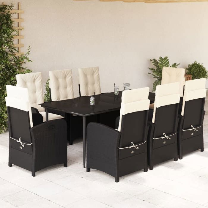 VidaXL Ensemble à Manger de Jardin avec Coussins 9 pcs, Table et Chaises avec Dossier Réglable, Meubles d'Extérieur Patio 3212299