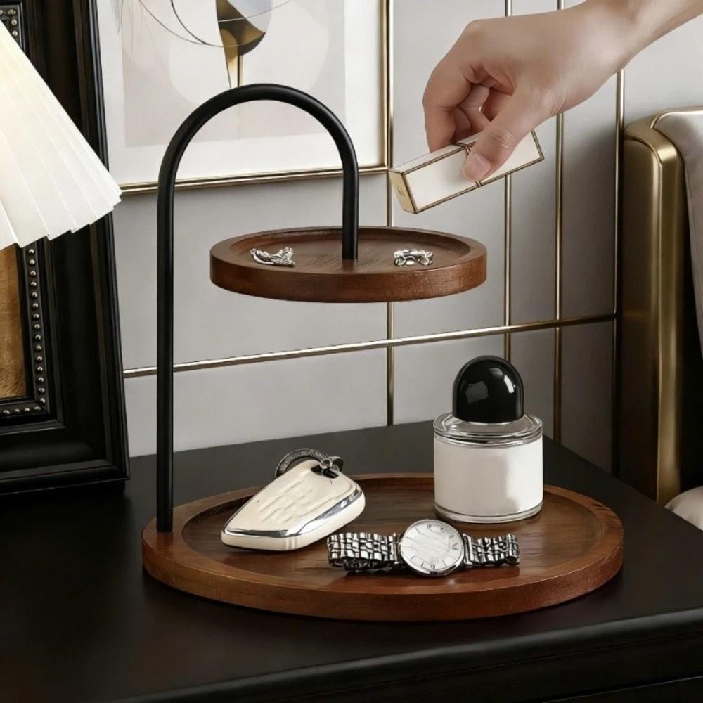 Wooden Key Storage Rack Double Layer Two Tier Holder Vintage Serving Tray Stand  Bedroom Dresser