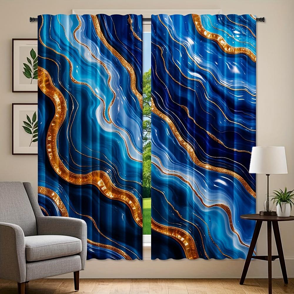 2pcs   Marble Design Polyester Curtains Light Filtering Rod Pocket Drapes for Bedroom Living Room Office Machine Washable All Sea