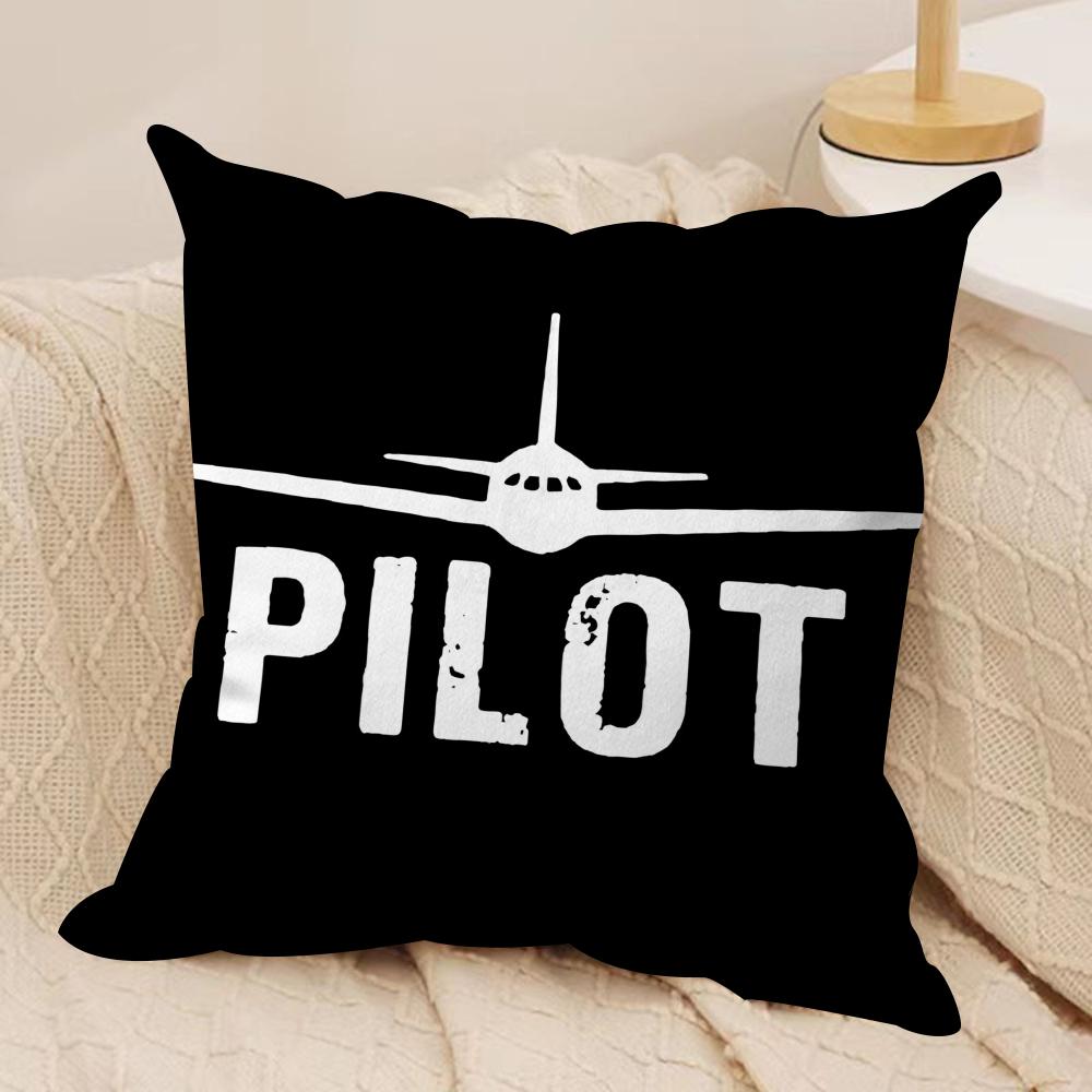 Aircraft Pilot Print Cushion Cover Silky Short Plush Invisible Zipper Dustproof Sofa Pillow Case for Home Decor