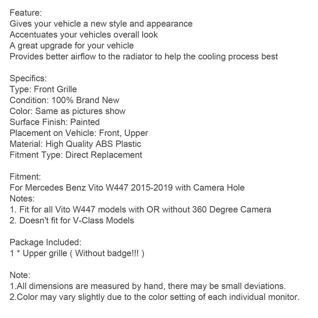 Diamond Front Bumper Grill Grille Fit Mercedes Vito W447 2015-19 GT Stlye
