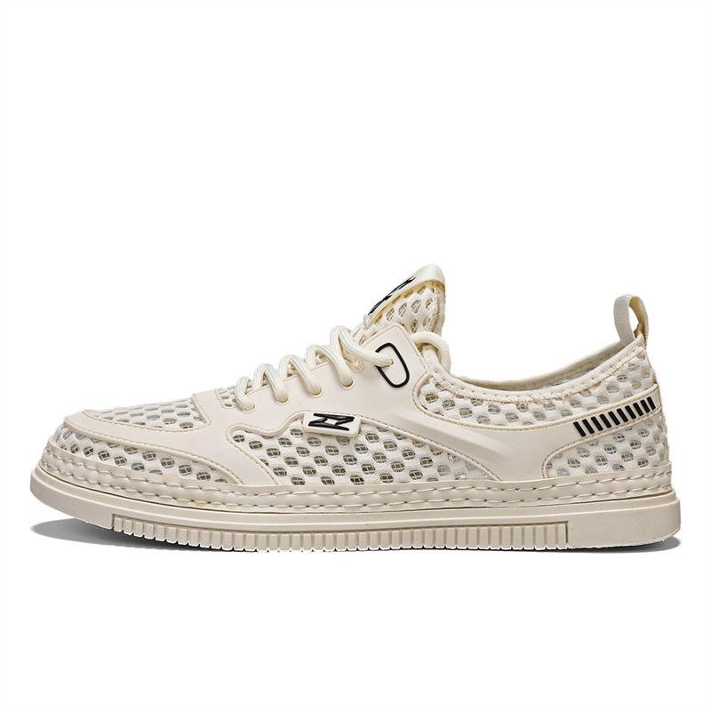 

Men s shoes 2025 summer new breathable thin mesh hollowed casual board shoes sports lace-up flat bottom trend shoes 44