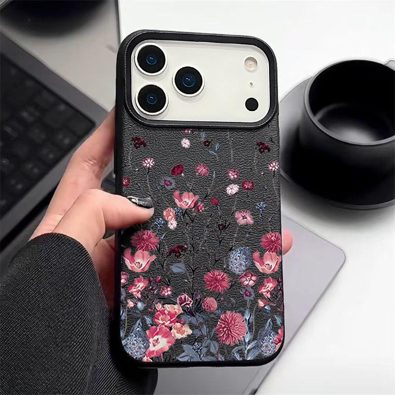 Little Flowers Printed Leather Texture TPU Case For iPhone 17 17e 16e 16 15 Pro Max 14 13 12 Pro Max 11 Air Silicone Phone Cover