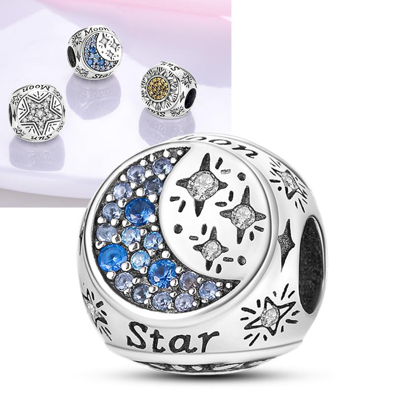 Charms Bead Copper Starlit Sky Moon Sun Earth Universe Charm Fit Bangle Bracelet Necklace Diy Jewelry