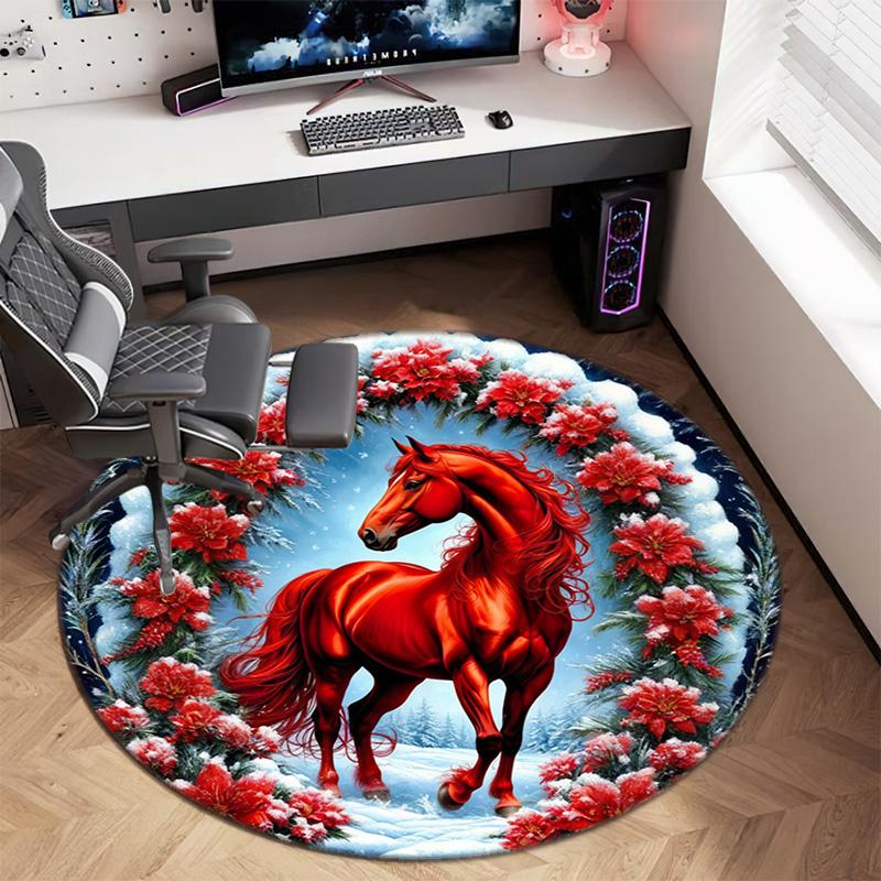 Cute Christmas Day Gift Bell Santa Claus Snowman Christmas Tree round rug Home Soft Decorative Anti slip Chair Mat Carpet Outdoor Floor Mat Carpet 11