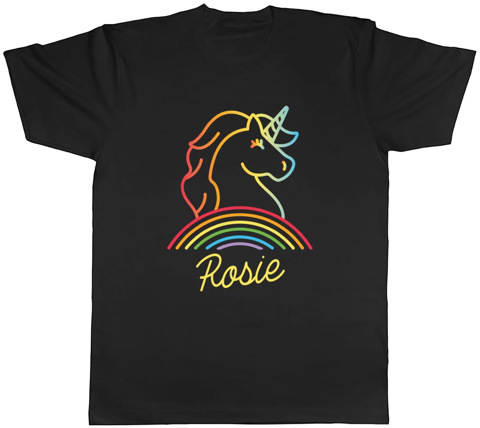 Personalised Unicorn Rainbow Mens T-Shirt Any Name Unisex Tee Gift XS