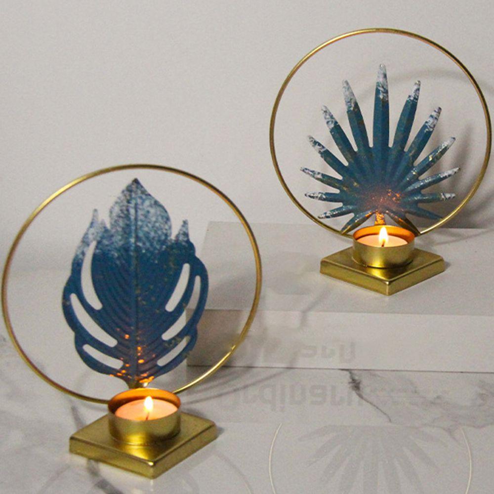 Iron Crafts Leaves Candlestick Ornament Decorative Metal Tealight Holder  Coffee Table