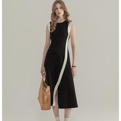 Spring Summer Women O Neck Comfortable Elegance Sleeveless Temperament High Waist A Line Simple Solid Color Long Dress
