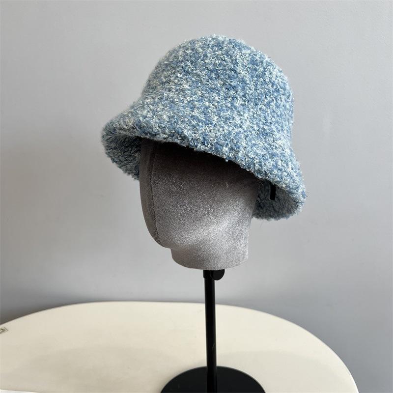 Fashion new personalized mixed color circle yarn dome basin hat women's winter sweet warm short brim fisherman hat