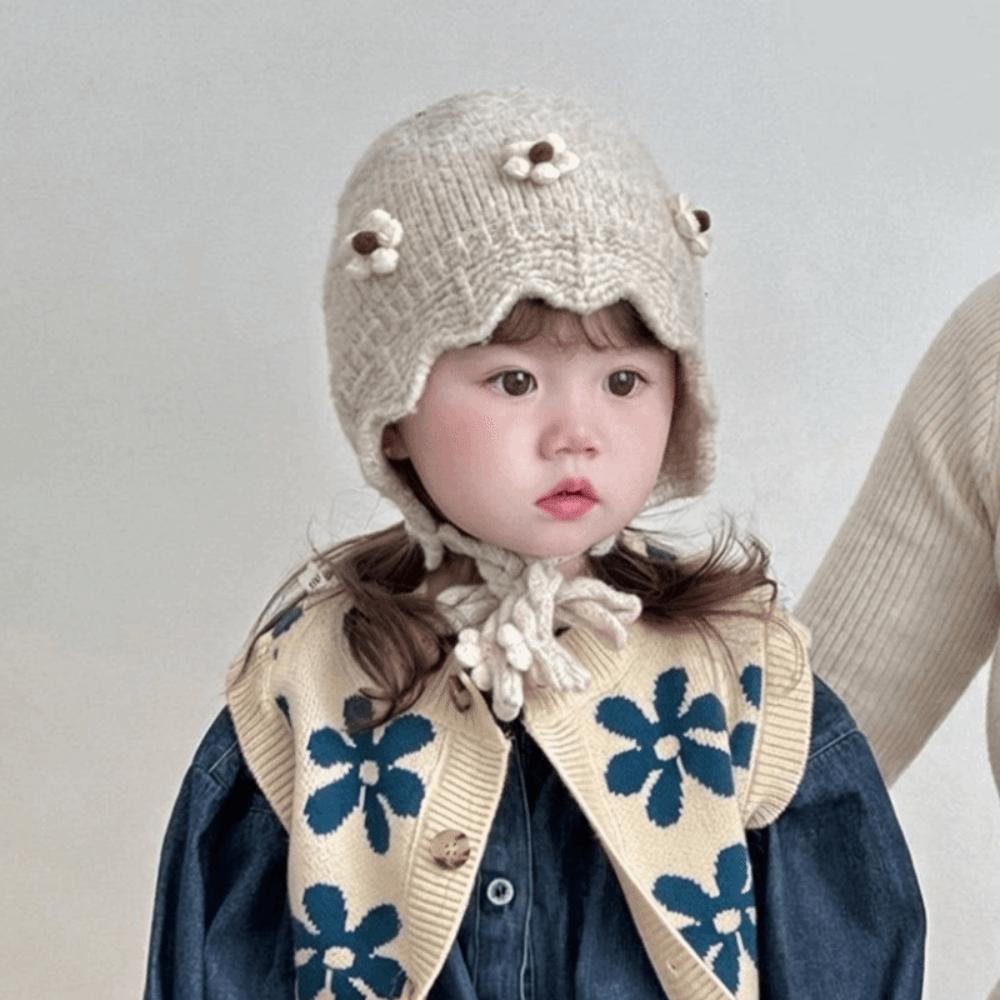 Solid Color Kids Beanie Hat Lacing Ear Protection Hat Fashion Toddler Pullover Hat Boys