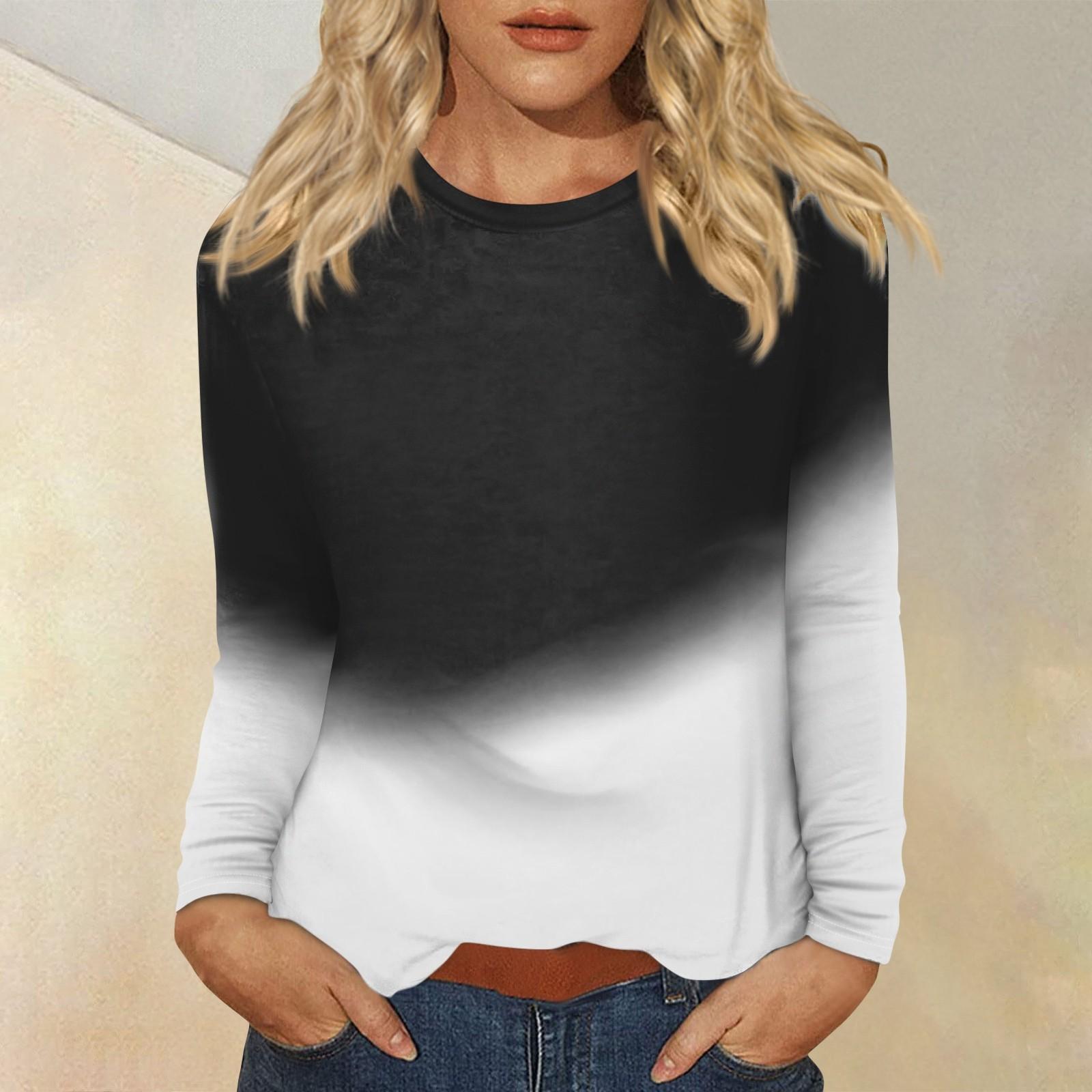 

Женский повседневный топ с круглым вырезом и длинными рукавами с принтом XL чёрный