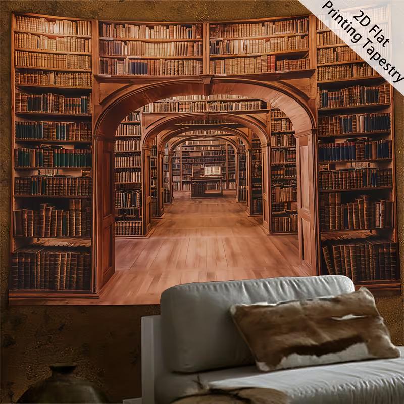 2D Antique Bookcase Corridor Backdrop for Book Lovers & Dark Aesthetic Photography