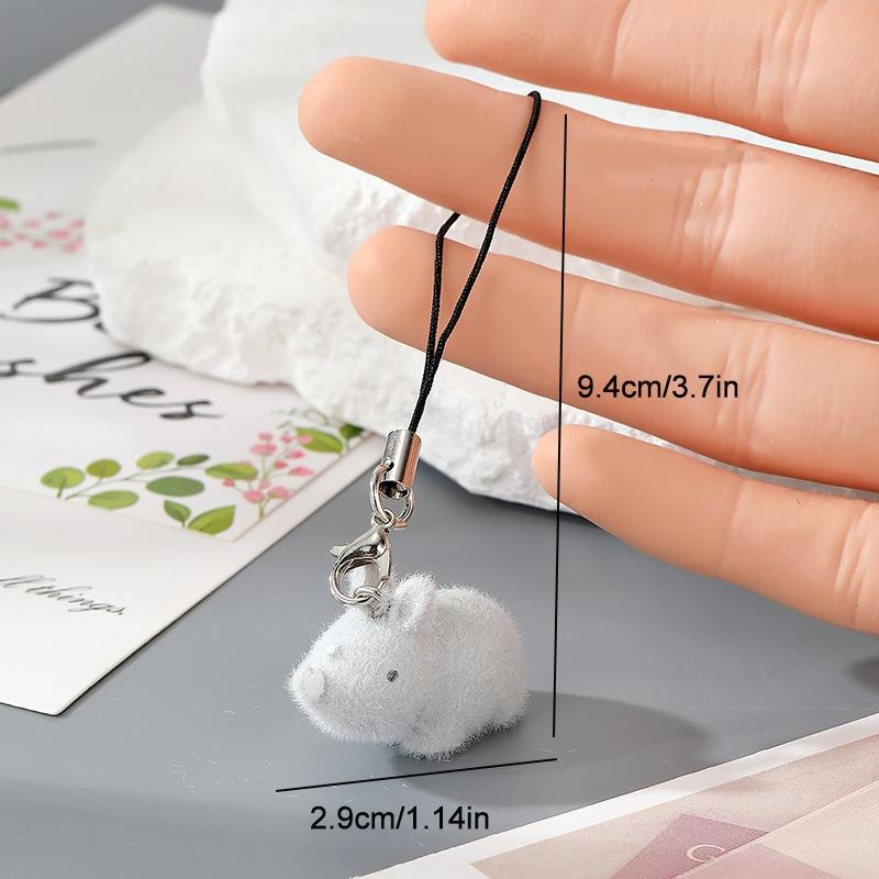 Flocking Penguin Hippopotamus Animal Keychains Phone Lanyard Resin Cute Tiger Beaver Bear Rhinoceros Bag Earphone Case Pendant