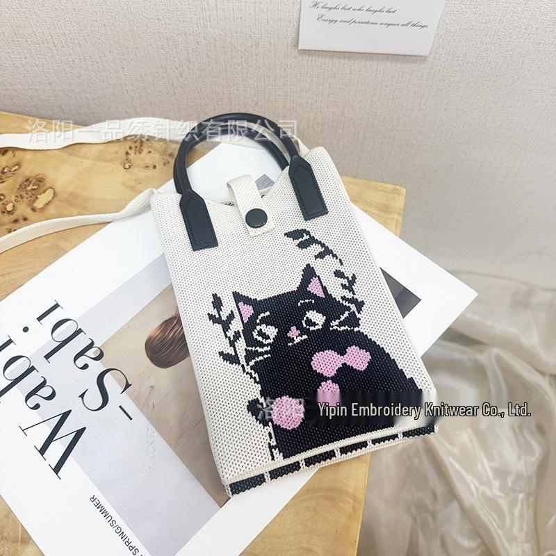 Cute Cartoon Dopamine Knit Crossbody Phone and Coin Bag