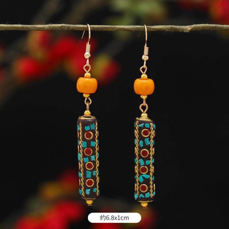 Retro Exotic Style Nepalese Earrings Tibetan Niche Design Personalized Long Earrings Simple Earrings Women