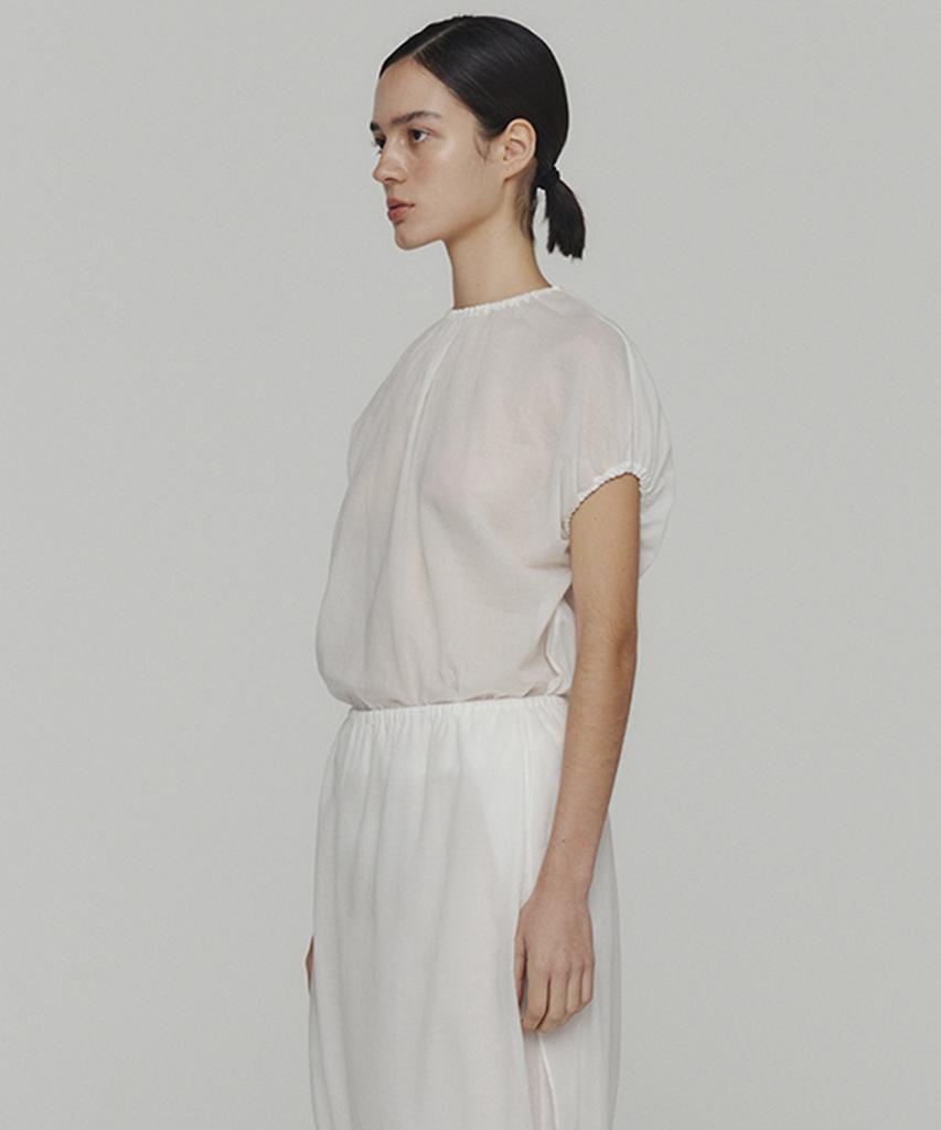 Amomento Sheer Volume Shirring Top_White