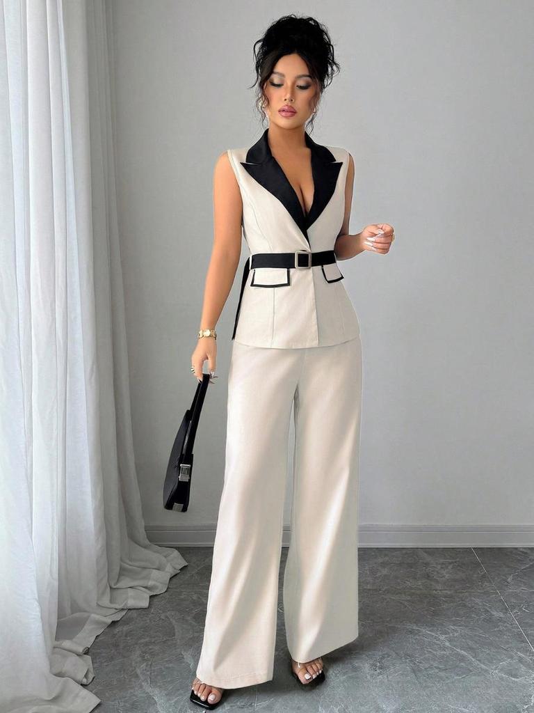 Autumn Chic Elegant Camisole High-Rise Straight Leg Pants Women's Set Women's Suit Vest Set