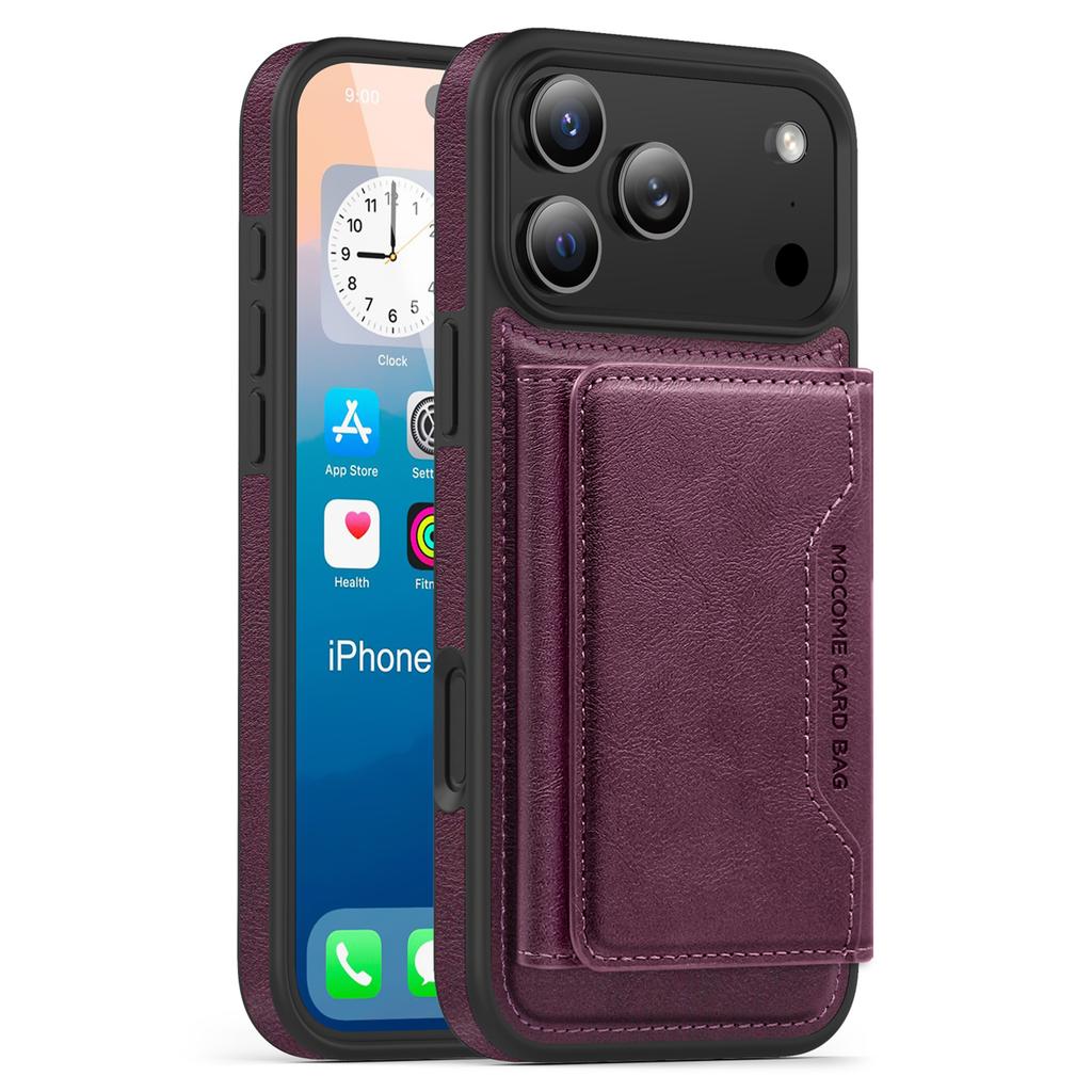 For iPhone 17 Pro Case Compatible with MagSafe Leather Back Phone Cover with Detachable Card Bag