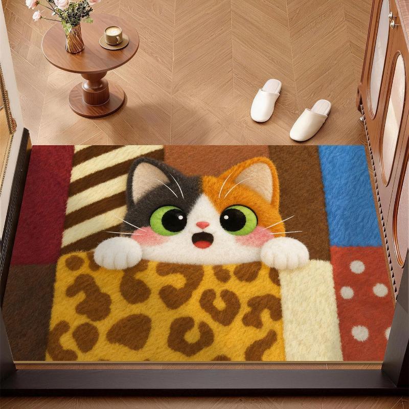 Cute Black Cat Shaped Decor Rug Soft Plush Non-Slip Backing Fuzzy Floor Mat for Kids Room Bedside Home Decoration