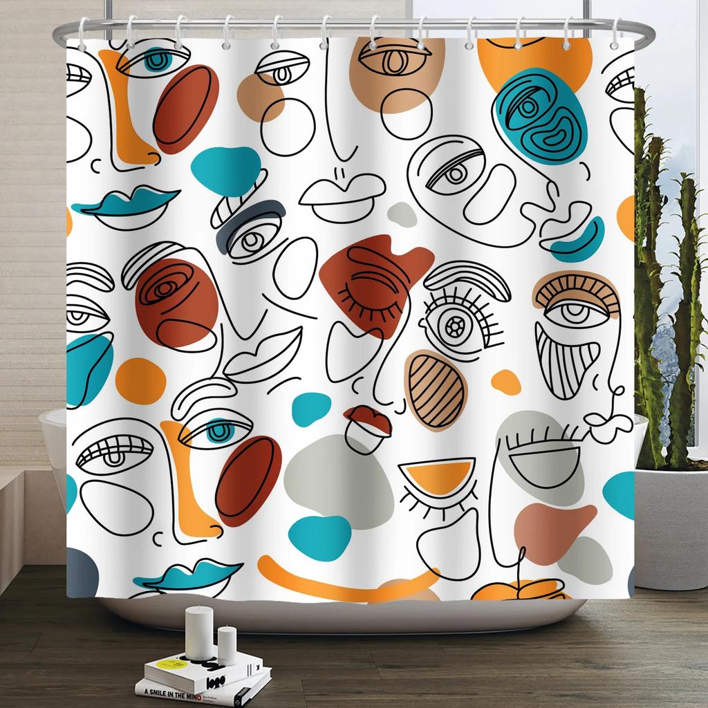 Tenda da doccia arcobaleno vintage anni '70 senza cornice, Fungo Luna Hippie Fiore Sole Luna Farfalla Botanico Vintage, Arredamento Bagno