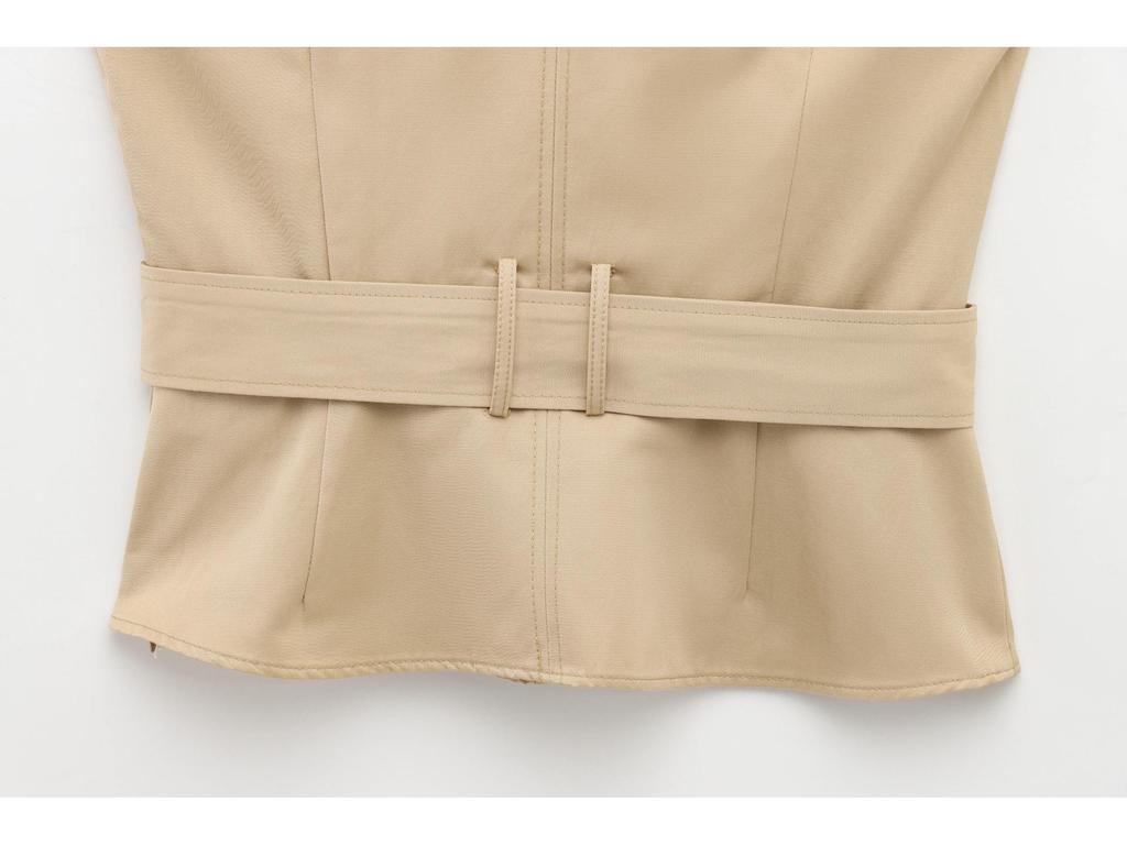 Women's Spring 2025 Belted Turn-Down Collar Sleeveless Wrap Top