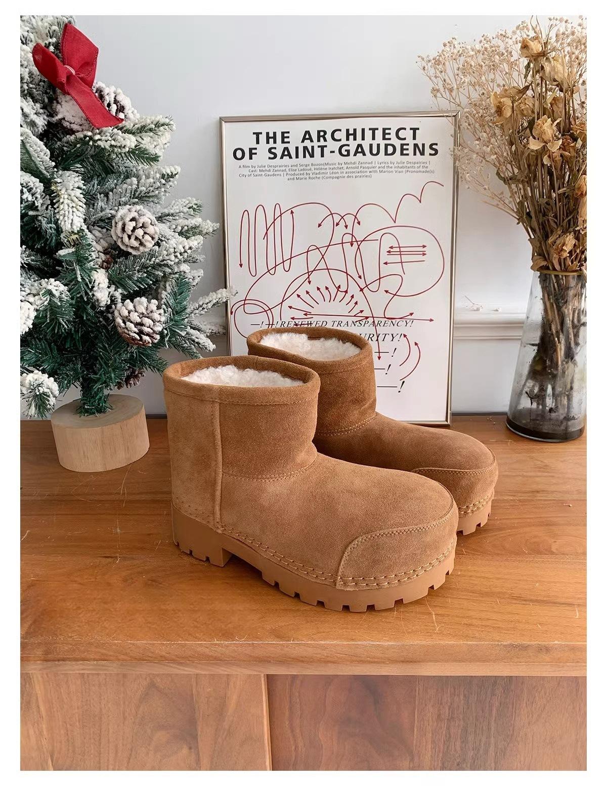 

Fashion Women s Platform Snow Boots 2025 Winter New Outdoor Plush Thicken Cotton Shoes Non Slip Comfortable Height Increase Warm Shoes 35 темно-коричневого