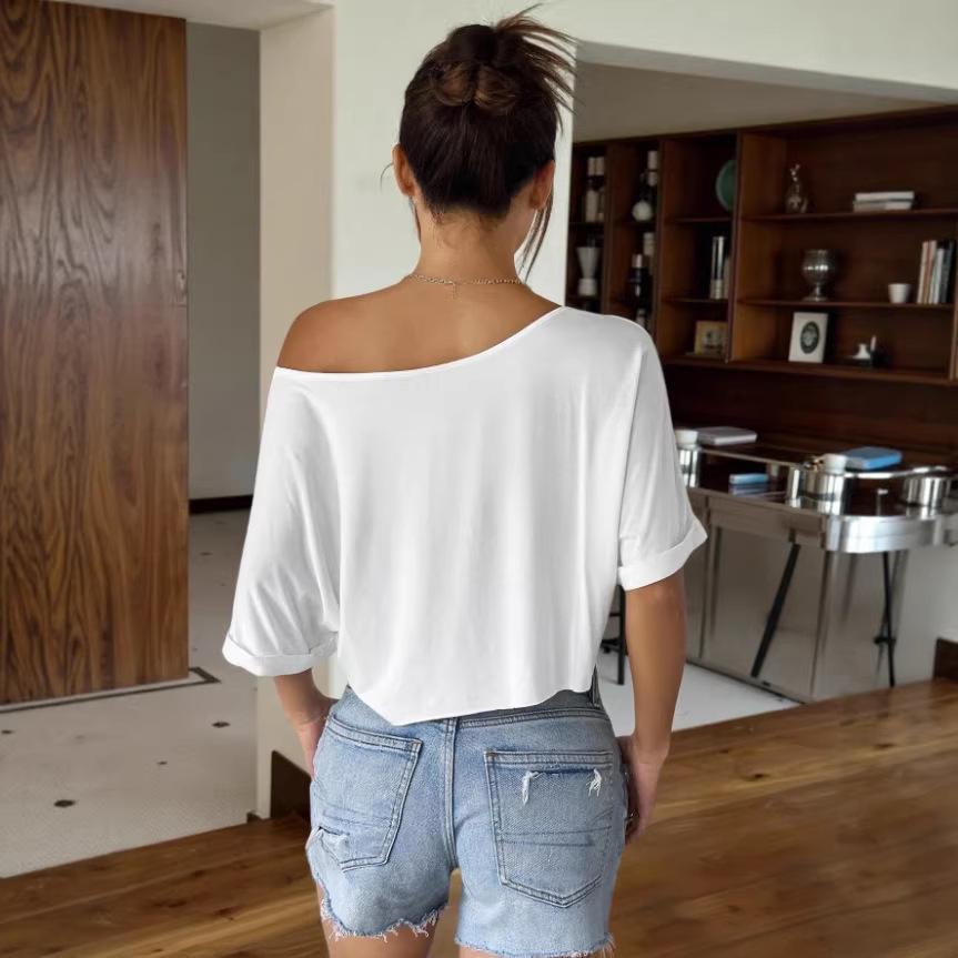 In-Stock Women's Off-the-Shoulder Cropped Sexy Short T-shirt Top