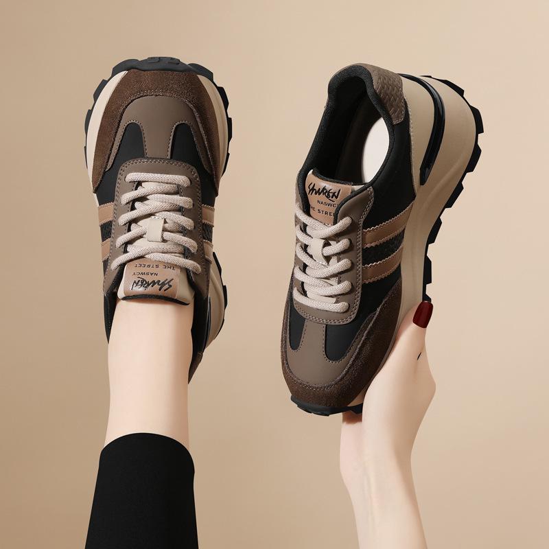 Golden Rabbit Women's Genuine Leather Height-Boosting Casual Sneakers 2024 - Breathable, Versatile Soft Sole Sports Shoes.