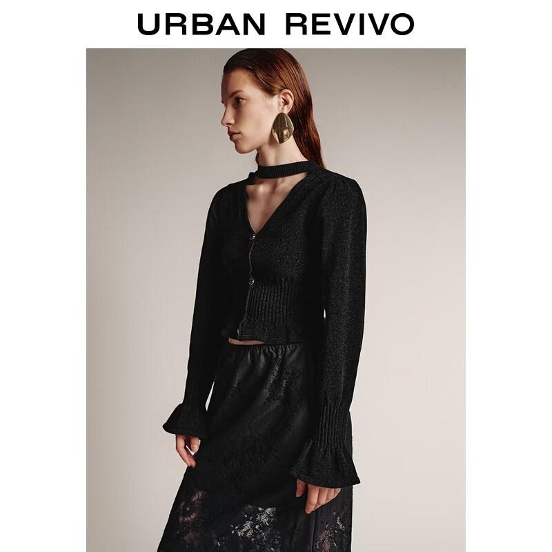 UR Women s V-Neck Ruffle Bell Sleeve Knit Top XS