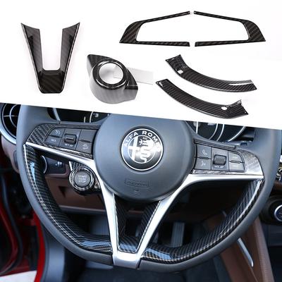 Fibra de Carbono ABS Para Alfa Romeo Giulia Stelvio 2017 2018 Cubierta del Volante del Coche Moldura Accesorios Interiores