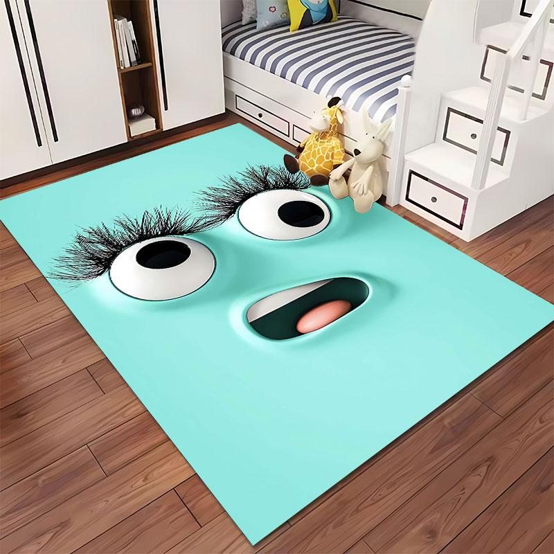 Cute Cartoon Face on Aqua Background suitable as a non-slip mat for the living room or bedroom sofa