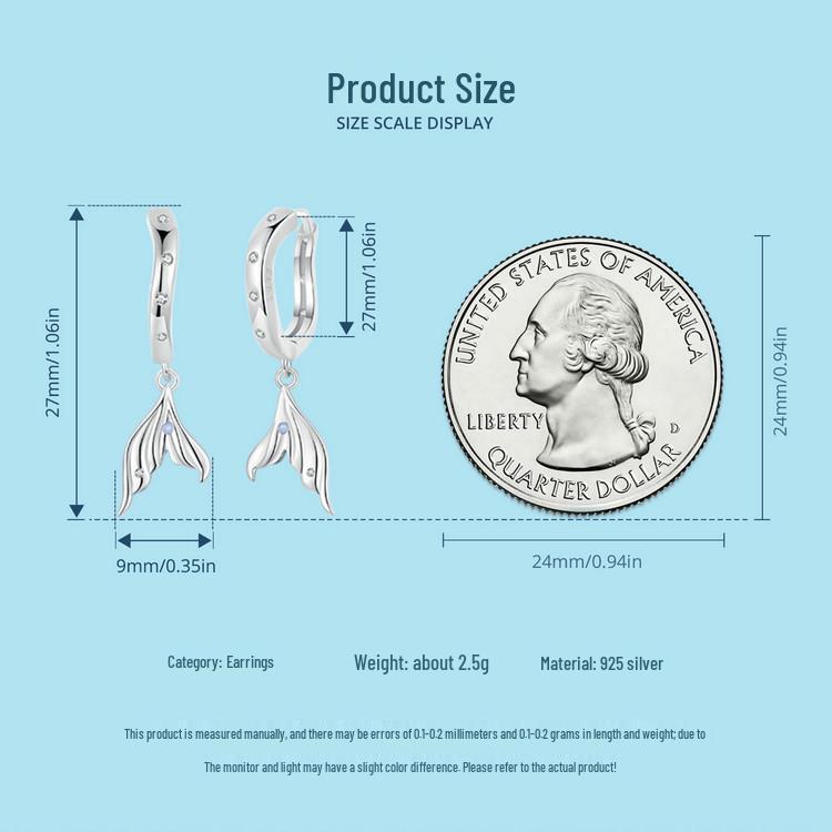 Boucles d'oreilles queue de poisson style océan: Argent Sterling S925 Élégant avec Placage Platine pour Femmes