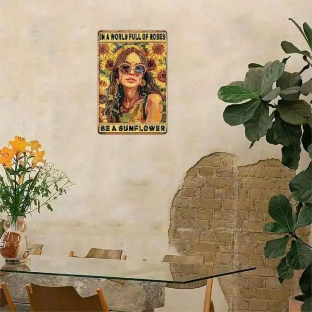 Vintage Sunflower Tin Sign, Inspirational Metal Poster for Living Room