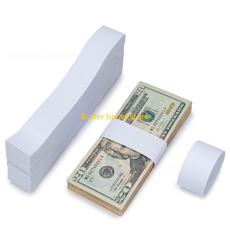 W89C 300 Pcs Money Paper Ribbons Adhesive Money Bands Blank Cash Band Straps