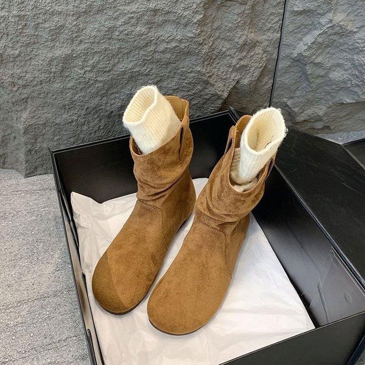 

Женские сапоги на плоской подошве Элегантная женская обувь Куча сапог для женщин Плоские женские короткие сапоги в стиле ретро Дизайнерские кожаные ковбойские сапоги в стиле ретро 40