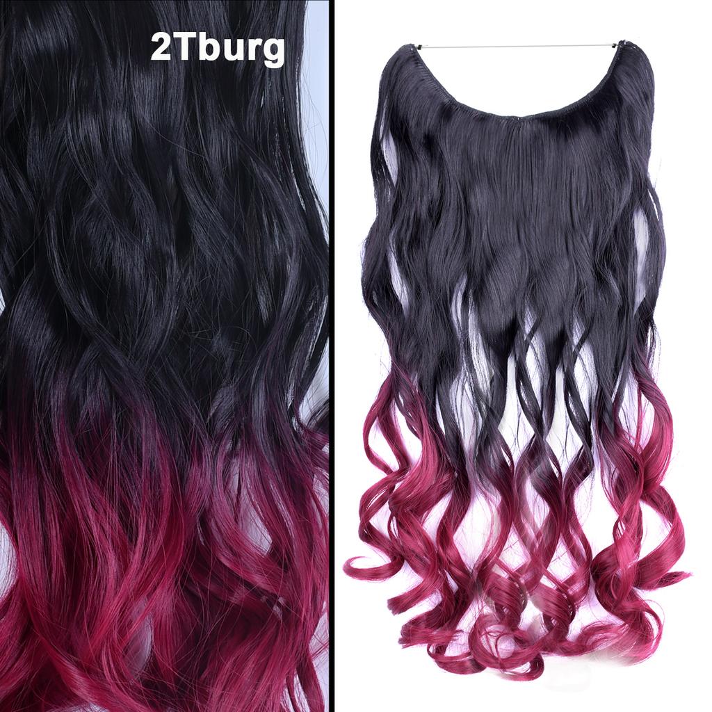 One Piece No Clips Hairpieces Ombre Color Elasticity Invisible Wire Fish Line Wavy Synthetic Hair Extension