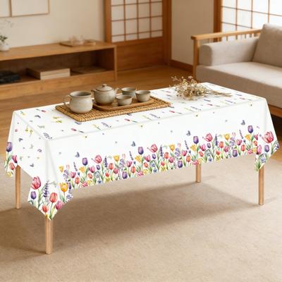 Watercolor Floral Wildflower Tablecloth Coffee Table Party Holiday Tablecloth Round Tulip Cover for Dining Table Picnic