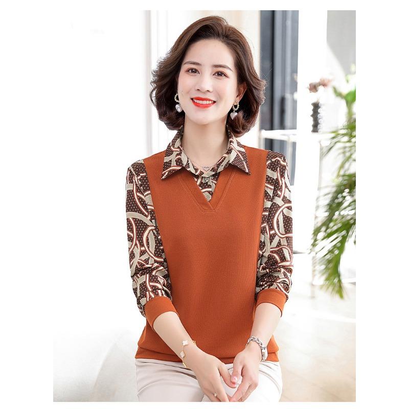 Middle-aged and Elderly Women's Style Tops Bottoming Shirts Women's Long-sleeved Shirts Spring and Autumn New Pullovers