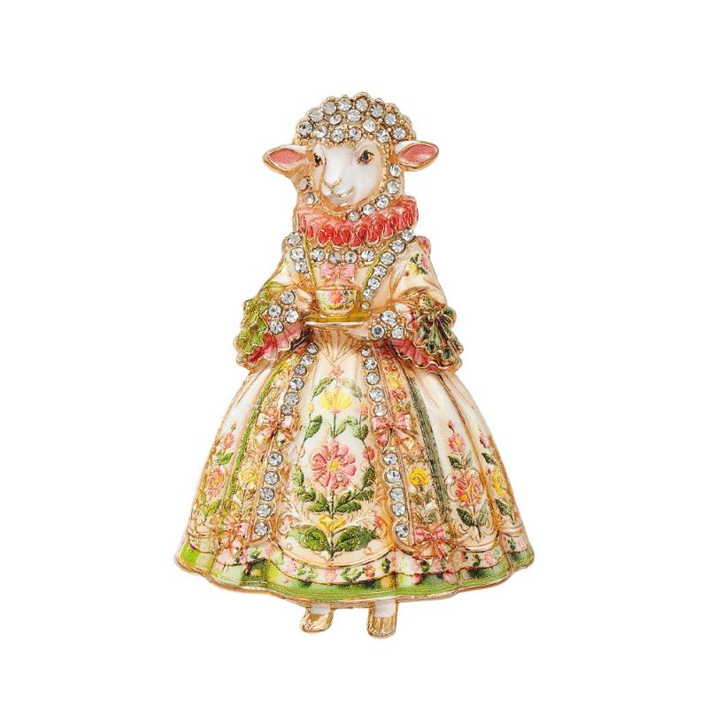 Lovely Rococo Court Sheep Brooches For Women Unisex Rhinestone Year Of The Sheep Animal Party Office Brooch Pin Gift