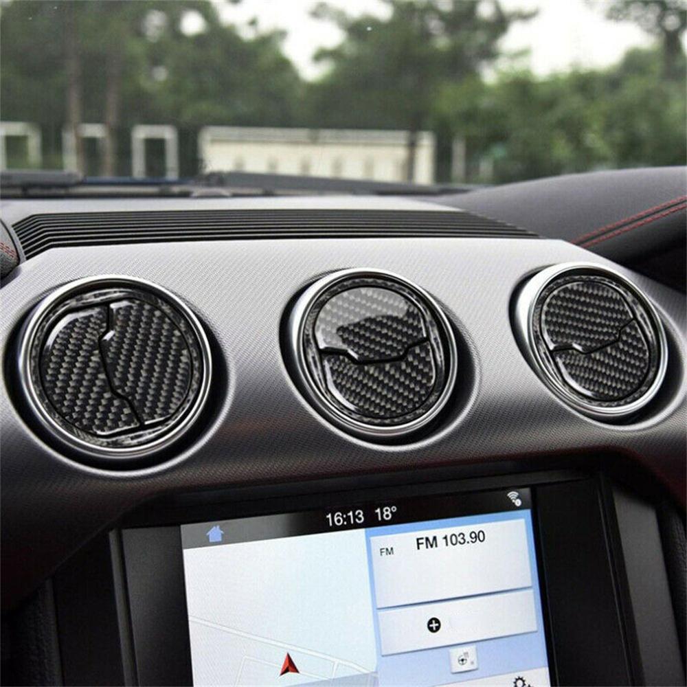 Carbon Fiber Interior Air Vent Outlet Cover Trim Decal For Ford Mustang 2015-20