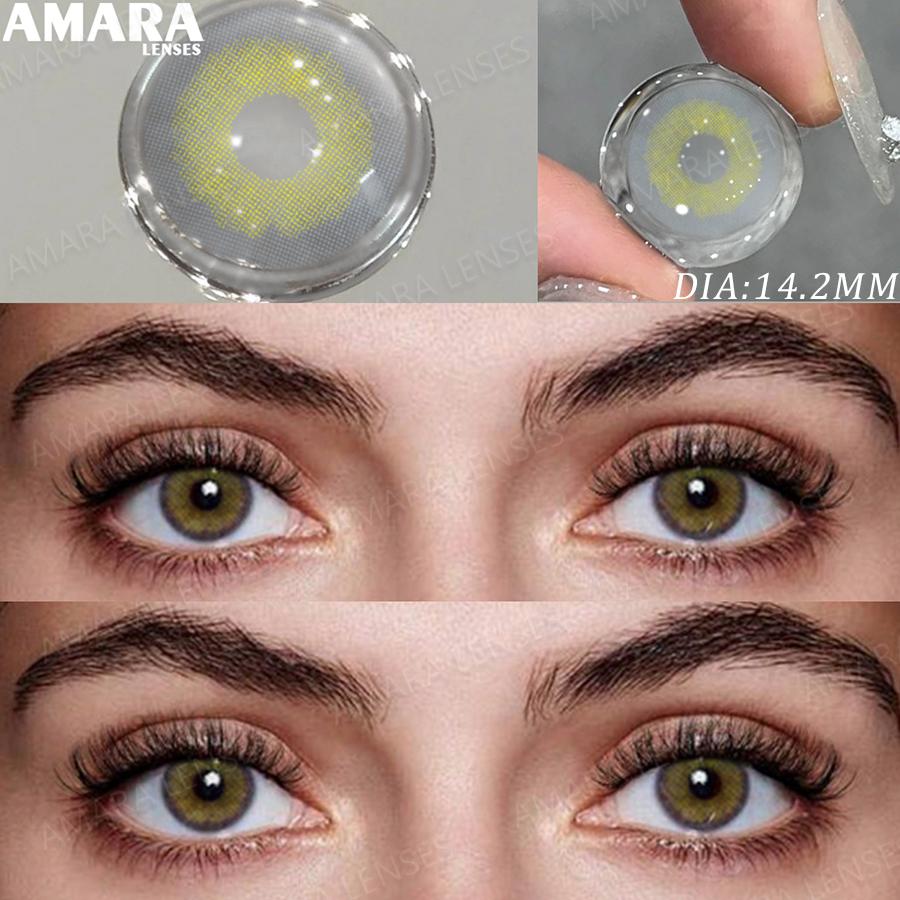 AMARA Gray Color Contact Lens 1 Pair Yearly Coloured Contact Lenses Brown Lenses for Party Cute Eyes Contacts Daily Eye Makeup