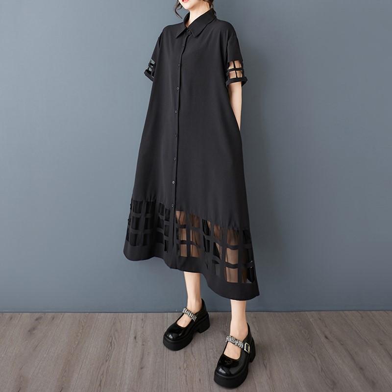 Kurzarm Plus Size Vintage neue Kleider für Damen lässig locker lang Sommer Hemdkleid