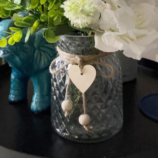 Vase Love Heart Decoration Rope Handmade Wood Bead Jute Rope with Love Heart Sign Crafts Gift Wrapping Packing Decorative Rope