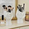 1pc Abstract Face Design Plastic Pen Holder & Makeup Brush Organizer - Multi-Functional Decorative Art Sculpture, Lightweight