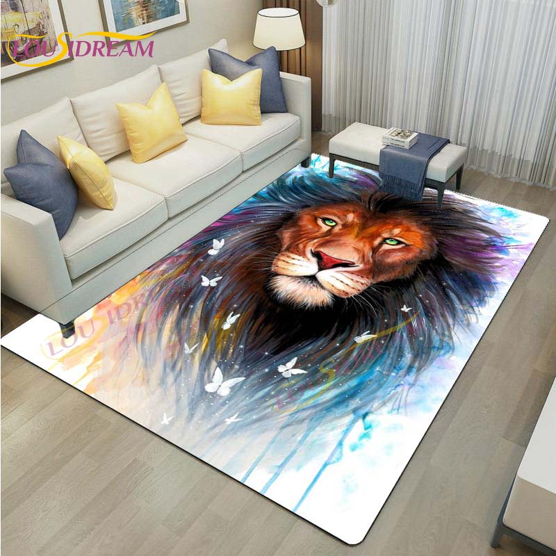 3D Lion Tiger Rug Beautiful Lion Face Rug Modern Carpets for Living Room Area Rug Non Slip Floor Rug Wild Cat Glare Rug Play Mat